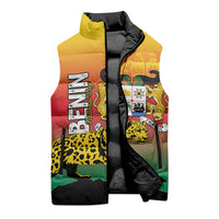 Personalized Benin National Day Sleeveless Puffer Jacket Leopard With Coat Of Arms - Wonder Print Shop