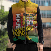 Personalized Benin National Day Sleeveless Puffer Jacket Leopard With Coat Of Arms - Wonder Print Shop