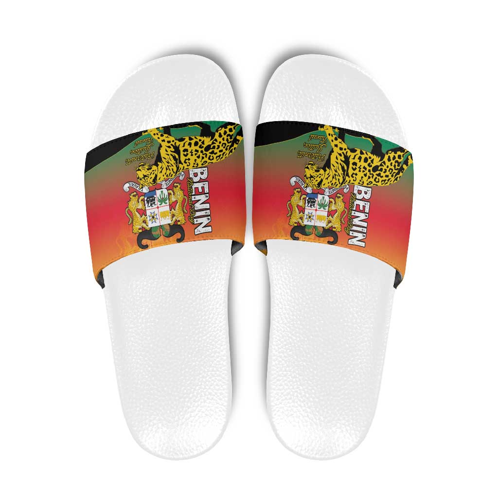 Benin National Day Slide Sandals Leopard With Coat Of Arms - Wonder Print Shop