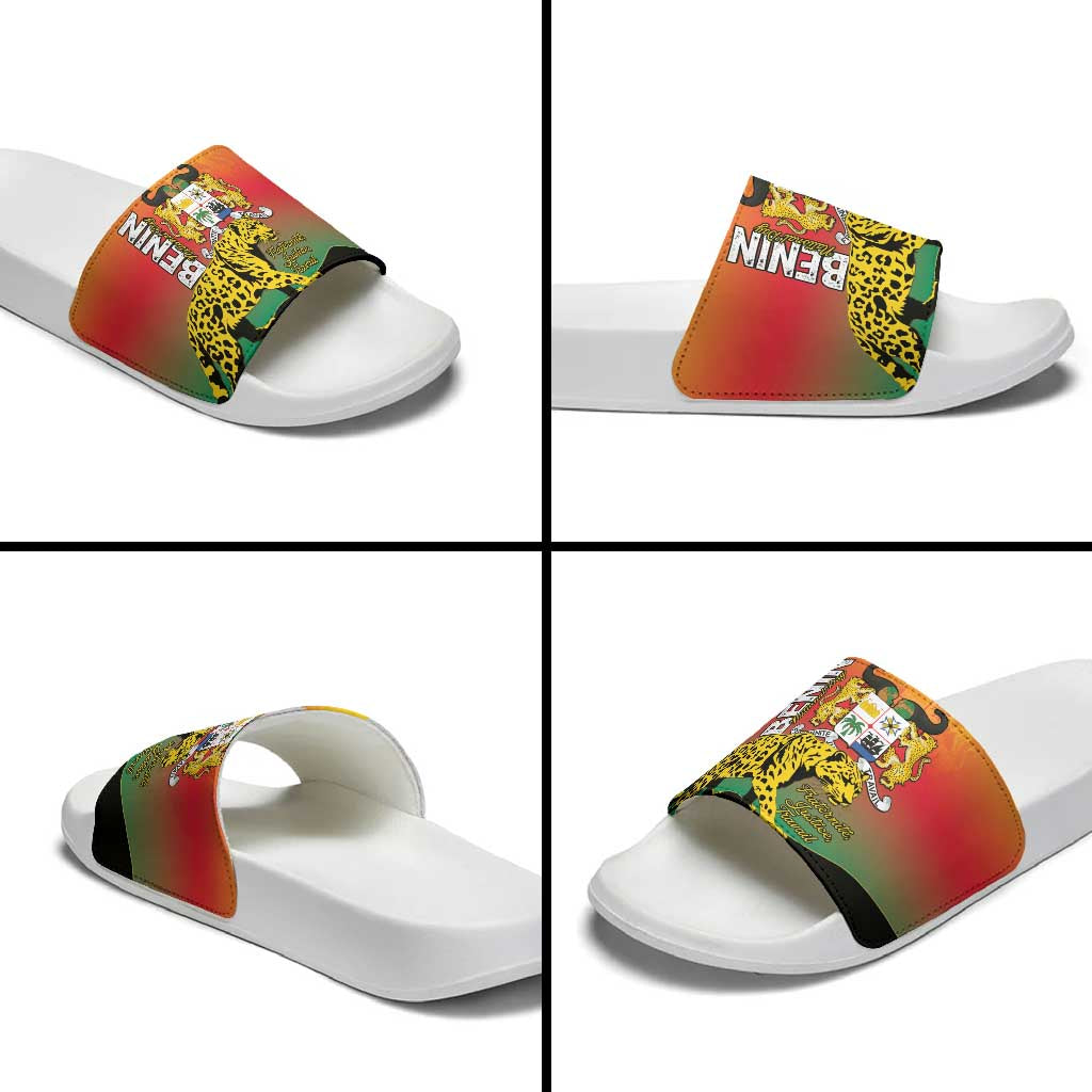 Benin National Day Slide Sandals Leopard With Coat Of Arms - Wonder Print Shop