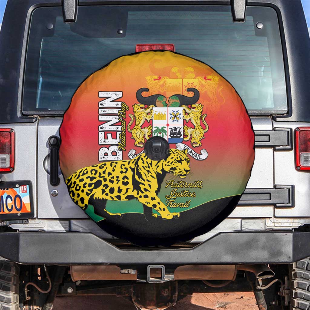 Benin National Day Spare Tire Cover Leopard With Coat Of Arms - Wonder Print Shop