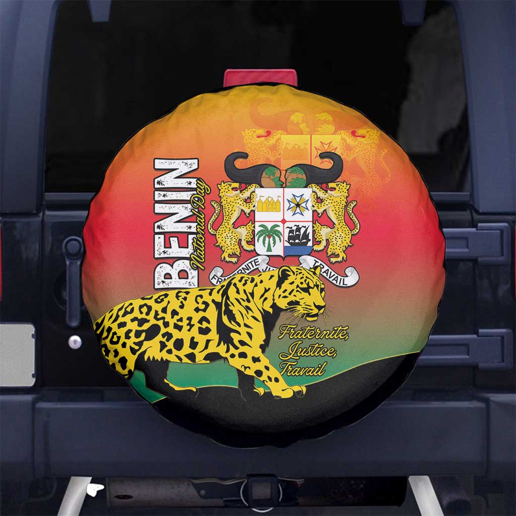 Benin National Day Spare Tire Cover Leopard With Coat Of Arms - Wonder Print Shop