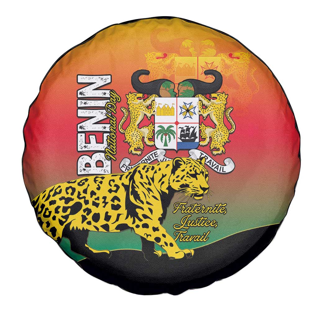 Benin National Day Spare Tire Cover Leopard With Coat Of Arms - Wonder Print Shop