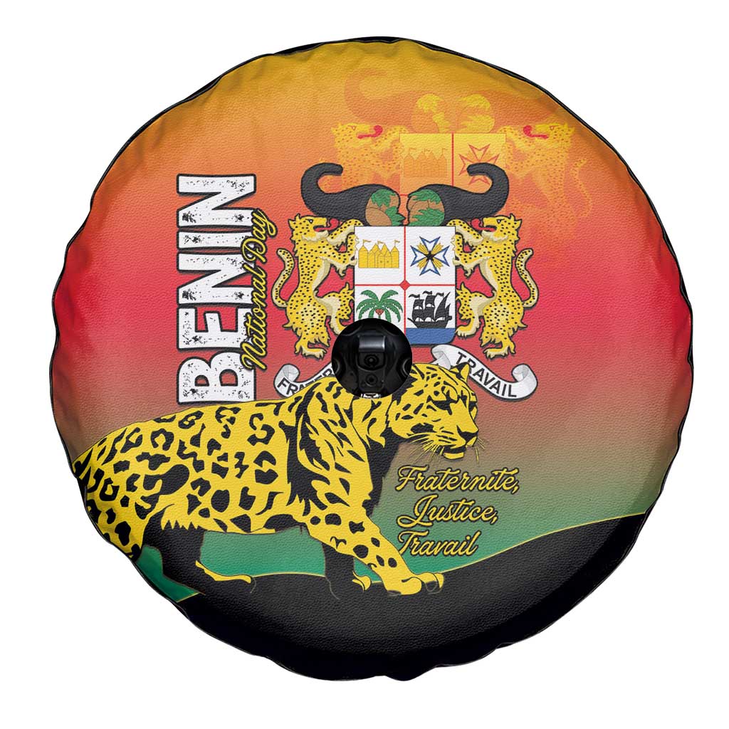 Benin National Day Spare Tire Cover Leopard With Coat Of Arms - Wonder Print Shop