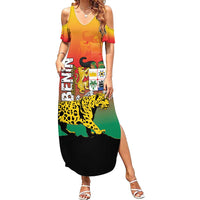 Personalized Benin National Day Summer Maxi Dress Leopard With Coat Of Arms - Wonder Print Shop