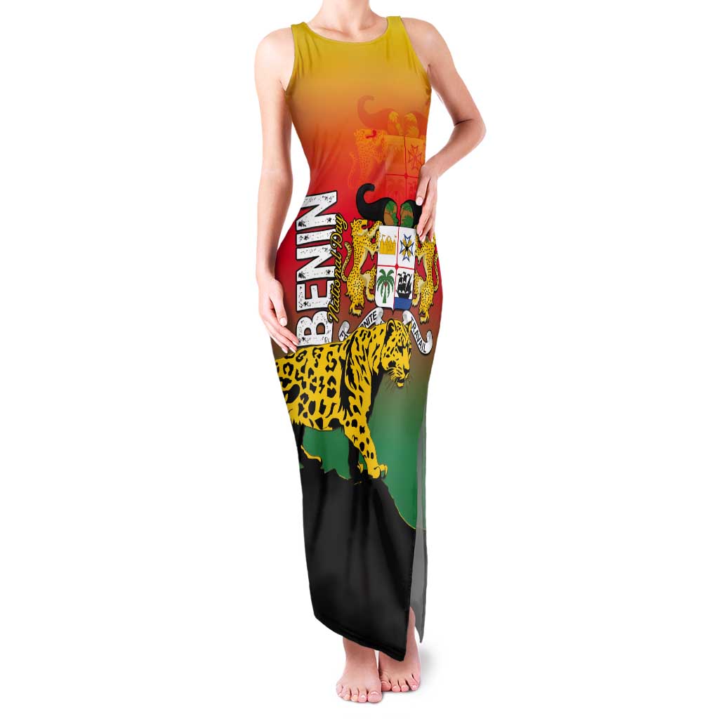 Personalized Benin National Day Tank Maxi Dress Leopard With Coat Of Arms - Wonder Print Shop