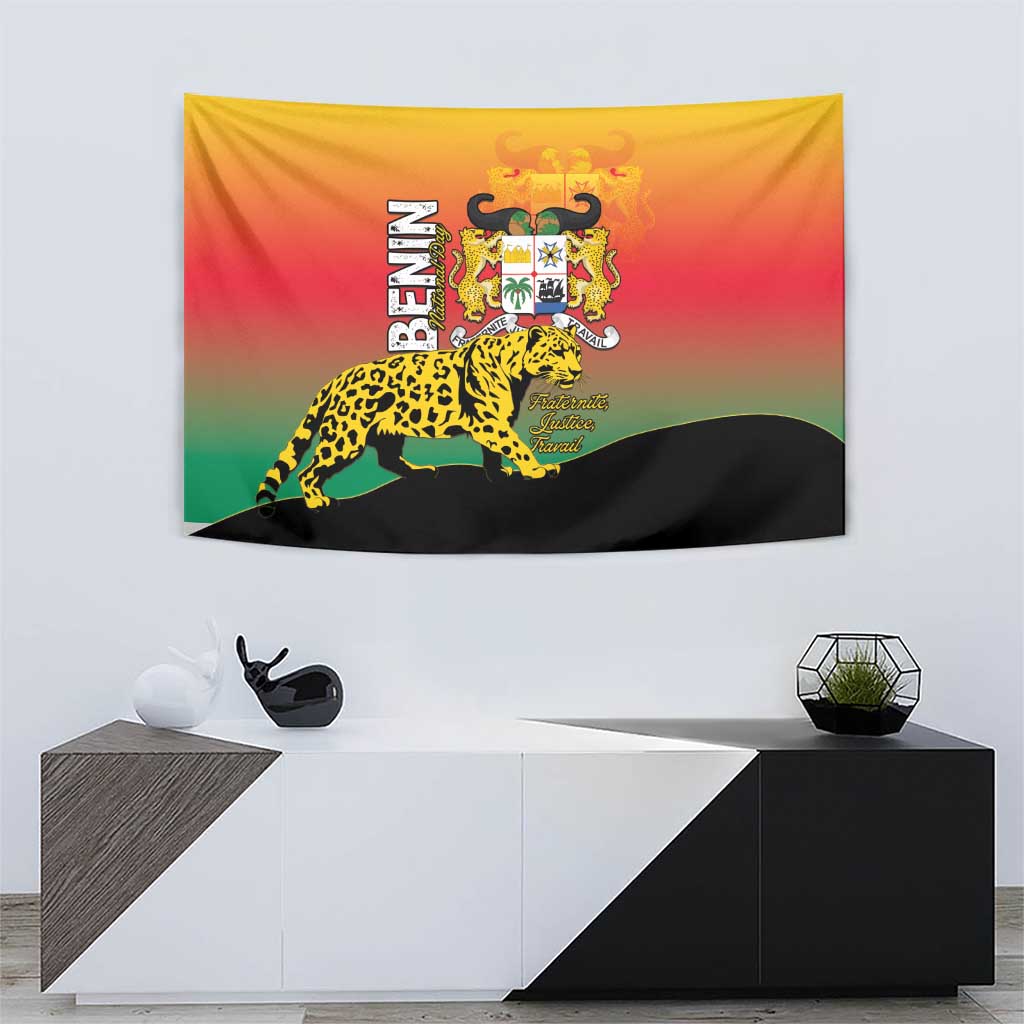 Benin National Day Tapestry Leopard With Coat Of Arms - Wonder Print Shop