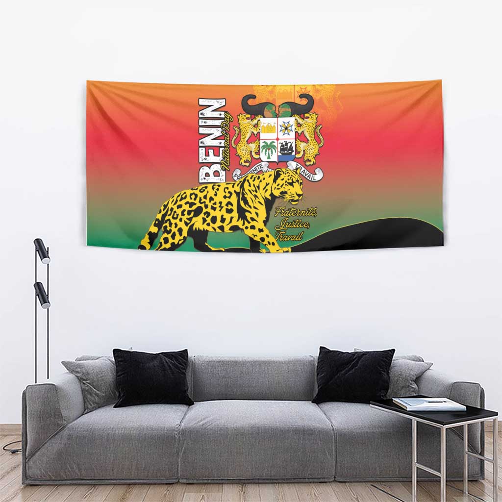 Benin National Day Tapestry Leopard With Coat Of Arms - Wonder Print Shop
