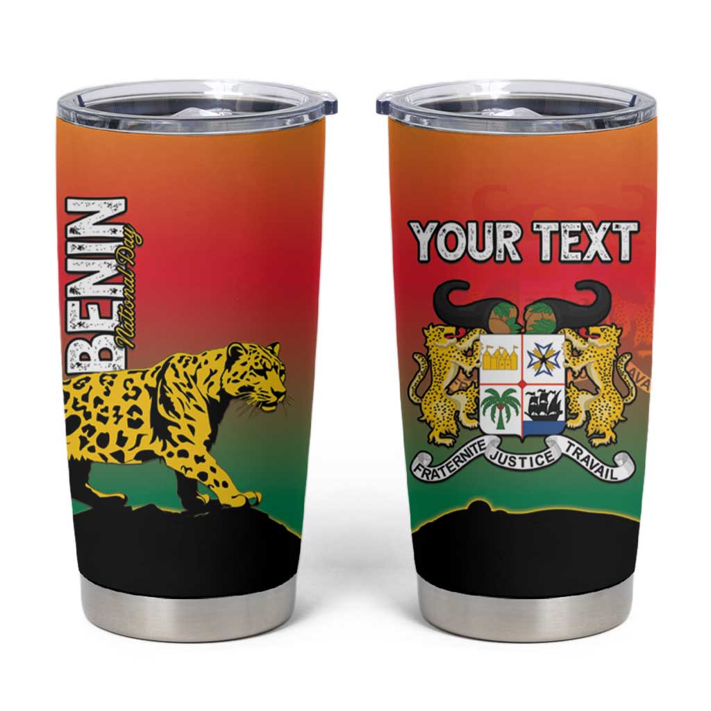 Personalized Benin National Day Tumbler Cup Leopard With Coat Of Arms - Wonder Print Shop