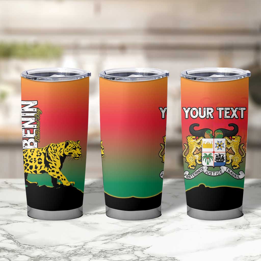 Personalized Benin National Day Tumbler Cup Leopard With Coat Of Arms - Wonder Print Shop