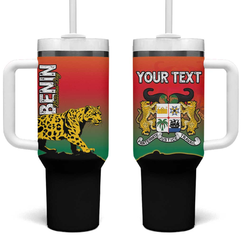 Personalized Benin National Day Tumbler With Handle Leopard With Coat Of Arms - Wonder Print Shop