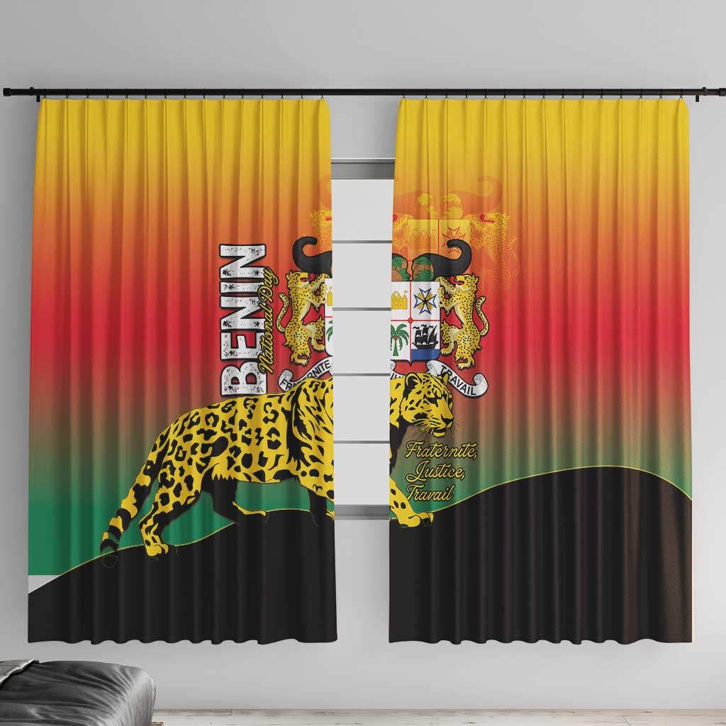 Benin National Day Window Curtain Leopard With Coat Of Arms - Wonder Print Shop