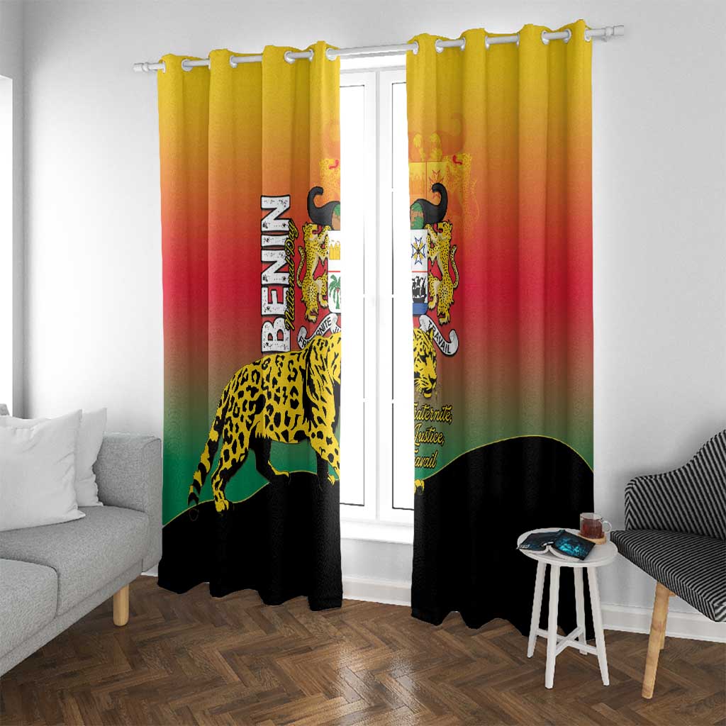 Benin National Day Window Curtain Leopard With Coat Of Arms - Wonder Print Shop