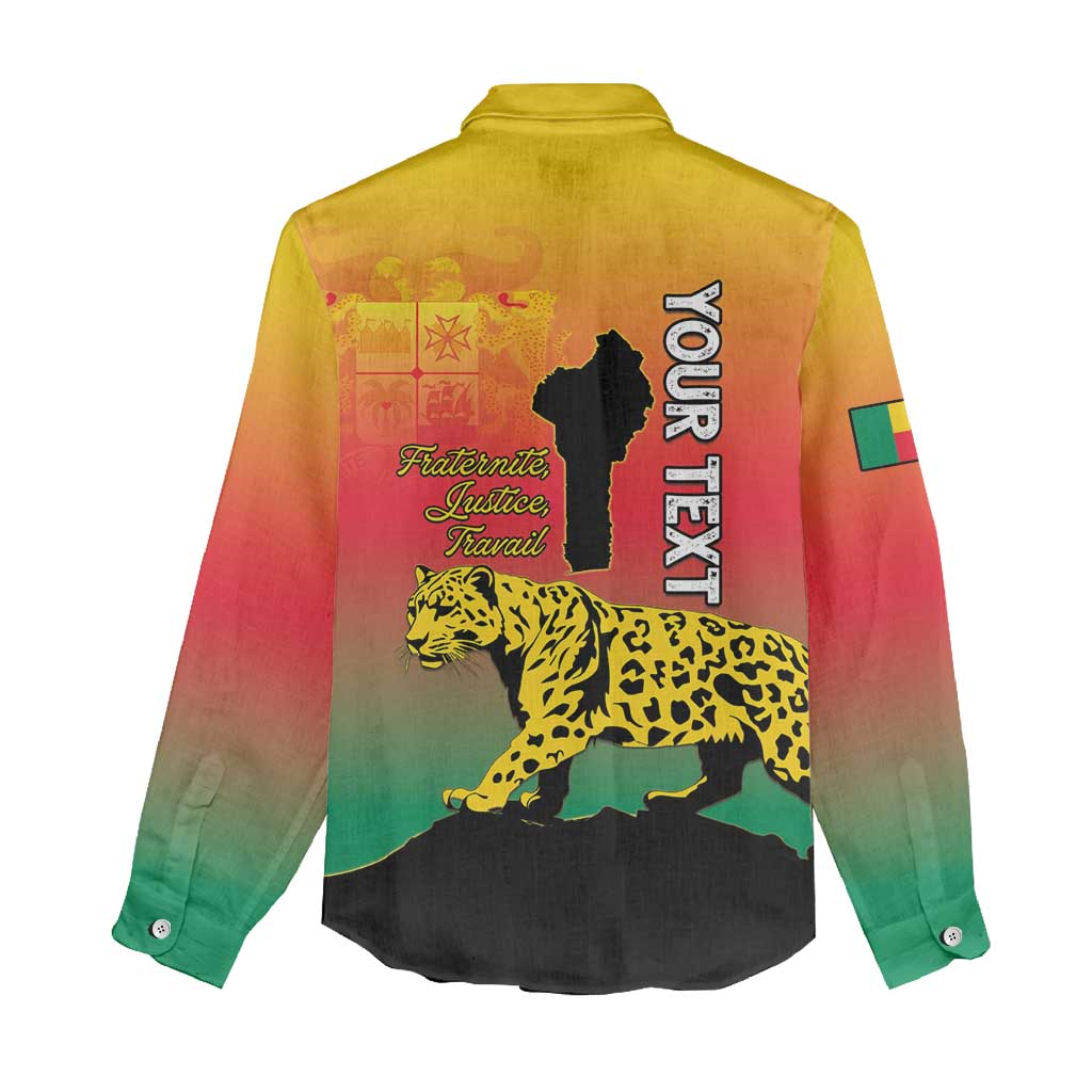 Personalized Benin National Day Women Casual Shirt Leopard With Coat Of Arms - Wonder Print Shop