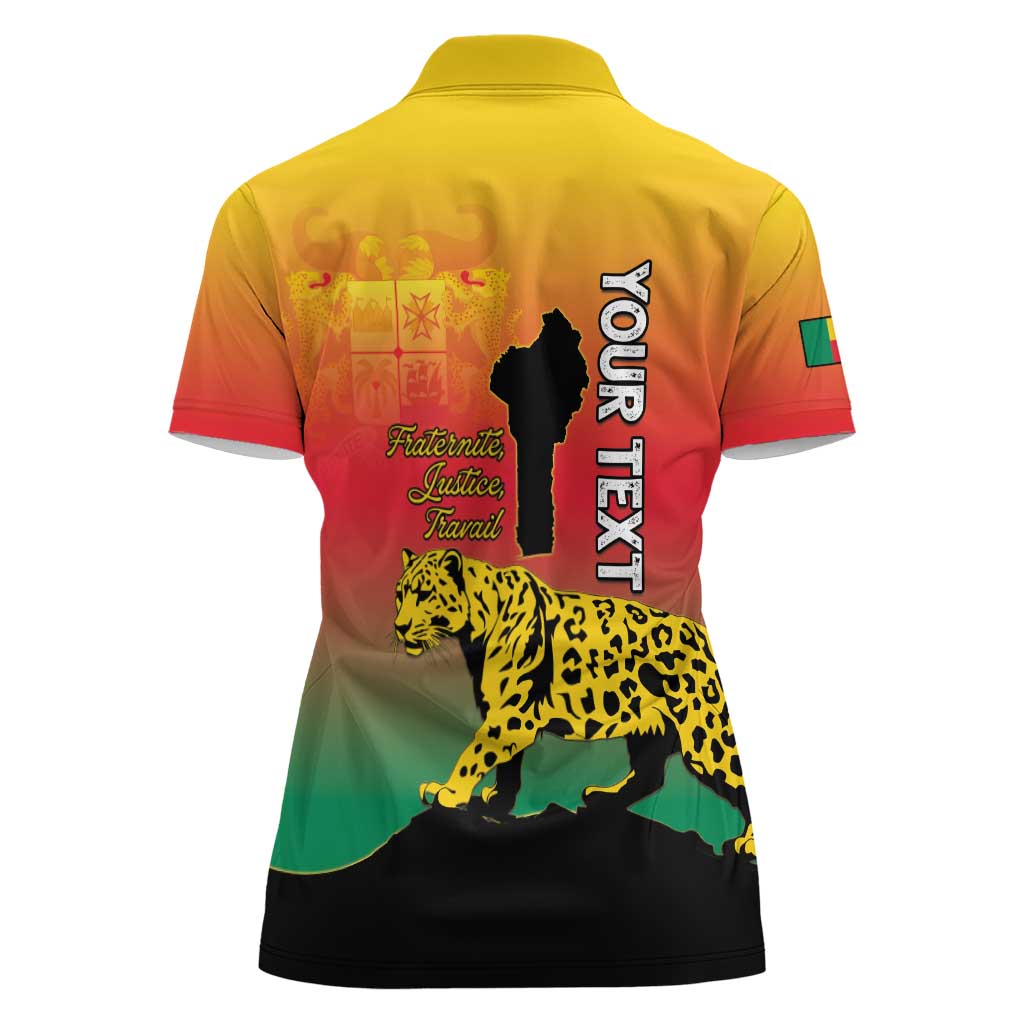 Personalized Benin National Day Women Polo Shirt Leopard With Coat Of Arms - Wonder Print Shop