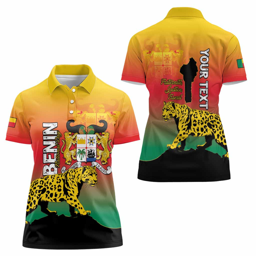 Personalized Benin National Day Women Polo Shirt Leopard With Coat Of Arms - Wonder Print Shop