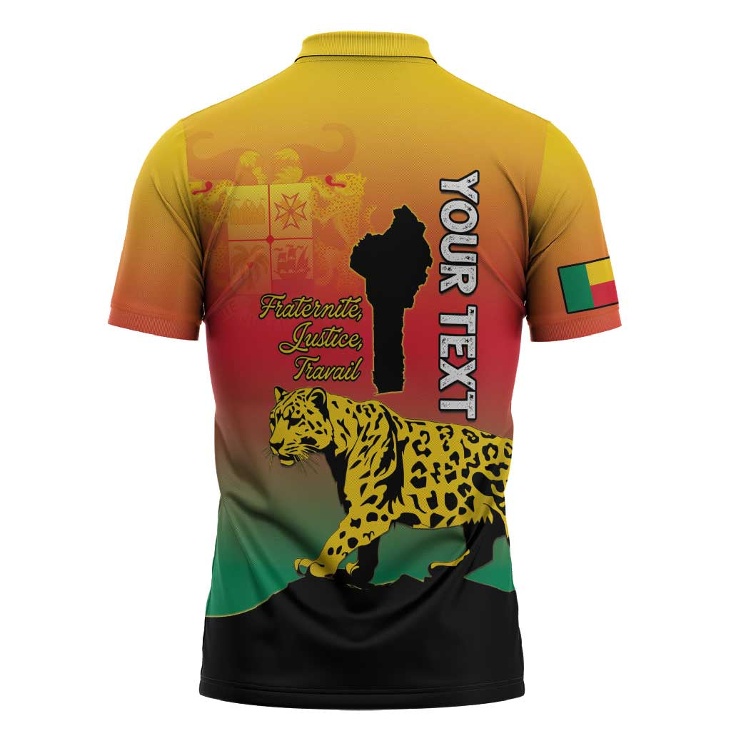 Personalized Benin National Day Zipper Polo Shirt Leopard With Coat Of Arms - Wonder Print Shop