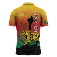 Personalized Benin National Day Zipper Polo Shirt Leopard With Coat Of Arms - Wonder Print Shop