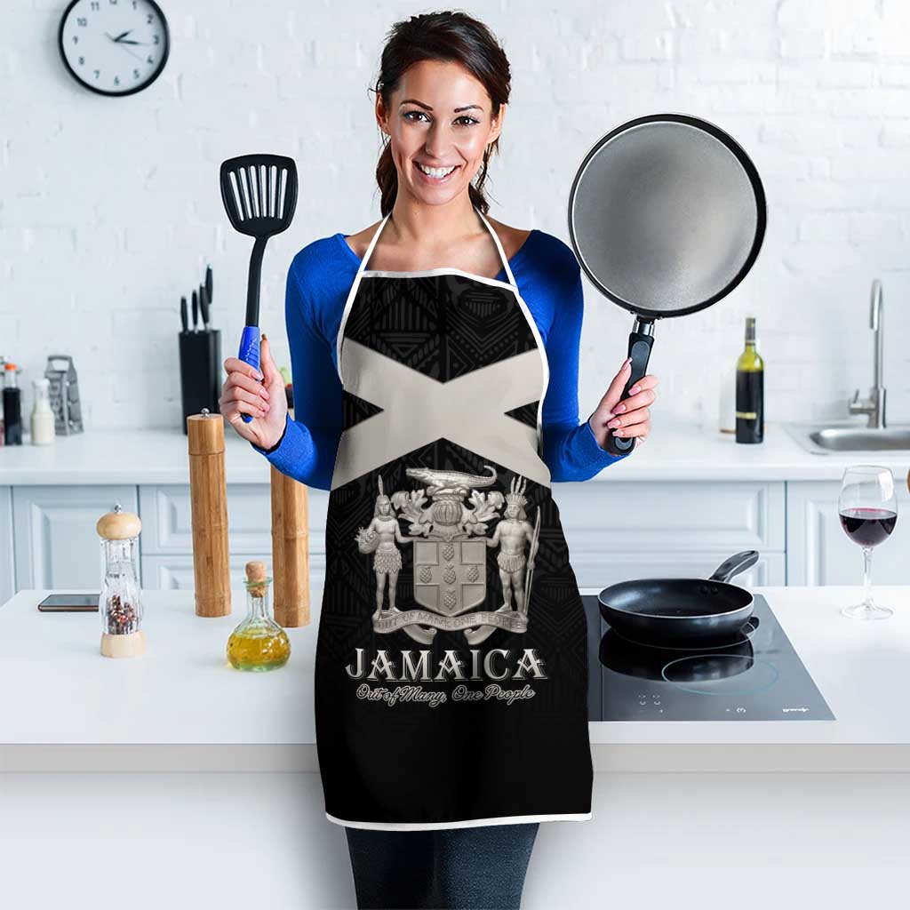 Jamaica Apron Coat Of Arms With Rastafarian Lion Silver Color - Wonder Print Shop