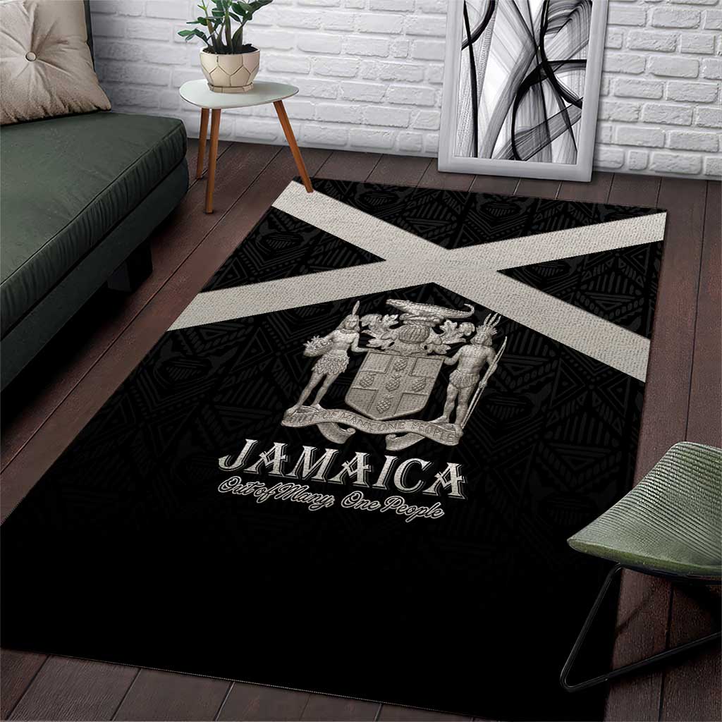 Jamaica Area Rug Coat Of Arms With Rastafarian Lion Silver Color - Wonder Print Shop