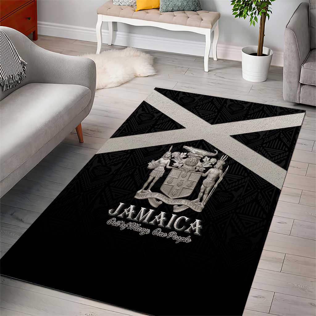 Jamaica Area Rug Coat Of Arms With Rastafarian Lion Silver Color - Wonder Print Shop