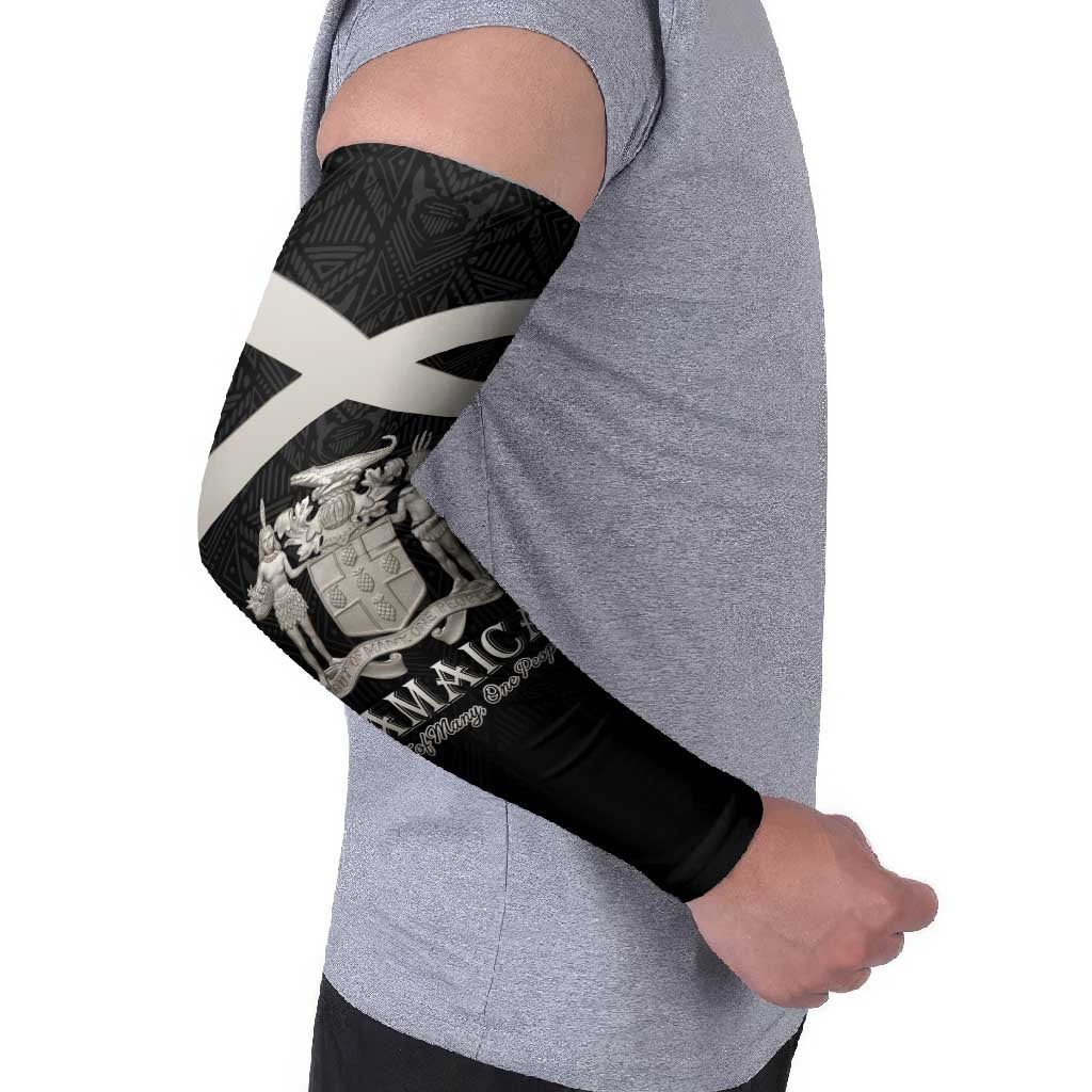 Personalized Jamaica Arm Sleeves Coat Of Arms With Rastafarian Lion Silver Color - Wonder Print Shop