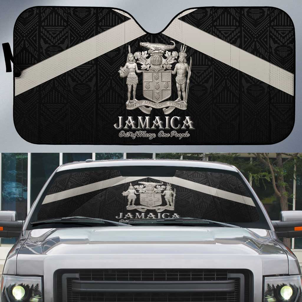 Jamaica Auto Sun Shade Coat Of Arms With Rastafarian Lion Silver Color - Wonder Print Shop