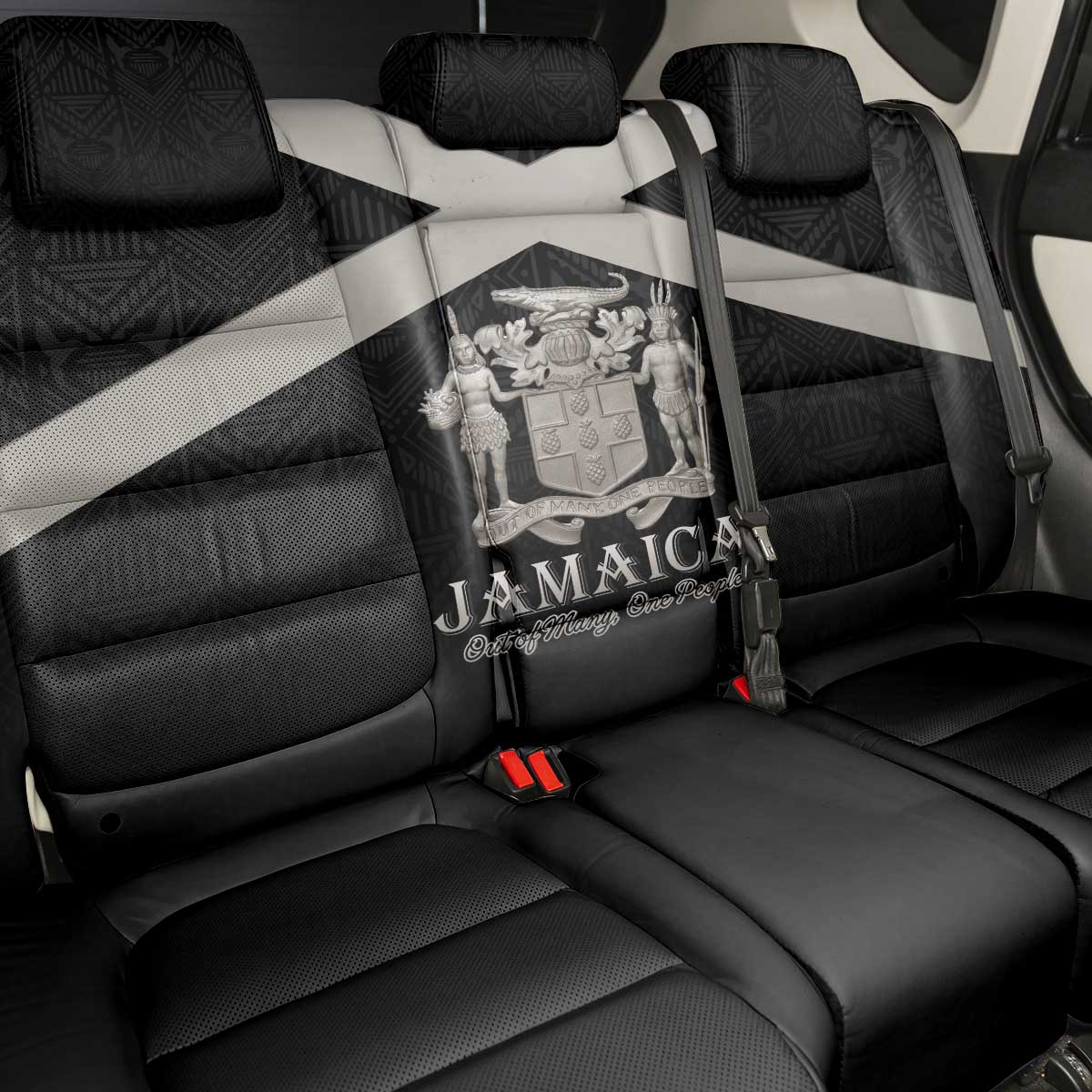 Jamaica Back Car Seat Cover Coat Of Arms With Rastafarian Lion Silver Color - Wonder Print Shop