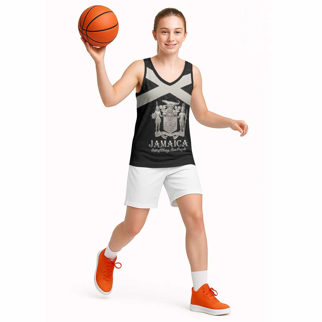 Personalized Jamaica Basketball Jersey Coat Of Arms With Rastafarian Lion Silver Color - Wonder Print Shop