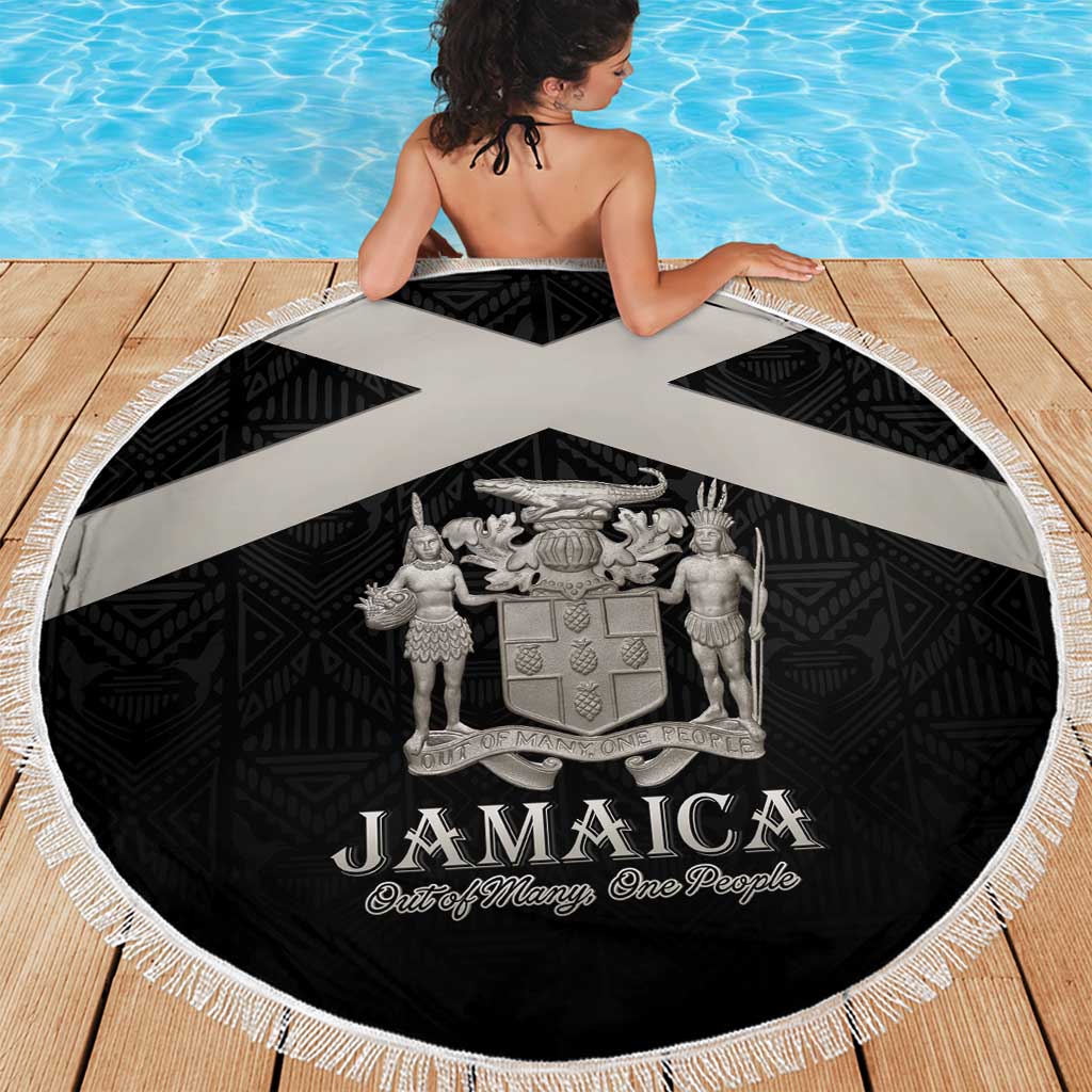 Jamaica Beach Blanket Coat Of Arms With Rastafarian Lion Silver Color - Wonder Print Shop