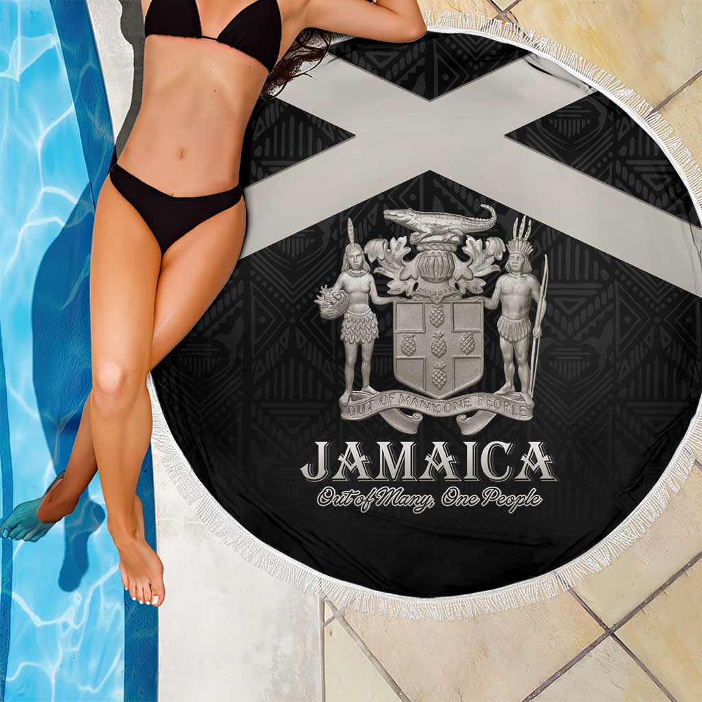 Jamaica Beach Blanket Coat Of Arms With Rastafarian Lion Silver Color - Wonder Print Shop