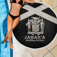 Jamaica Beach Blanket Coat Of Arms With Rastafarian Lion Silver Color - Wonder Print Shop