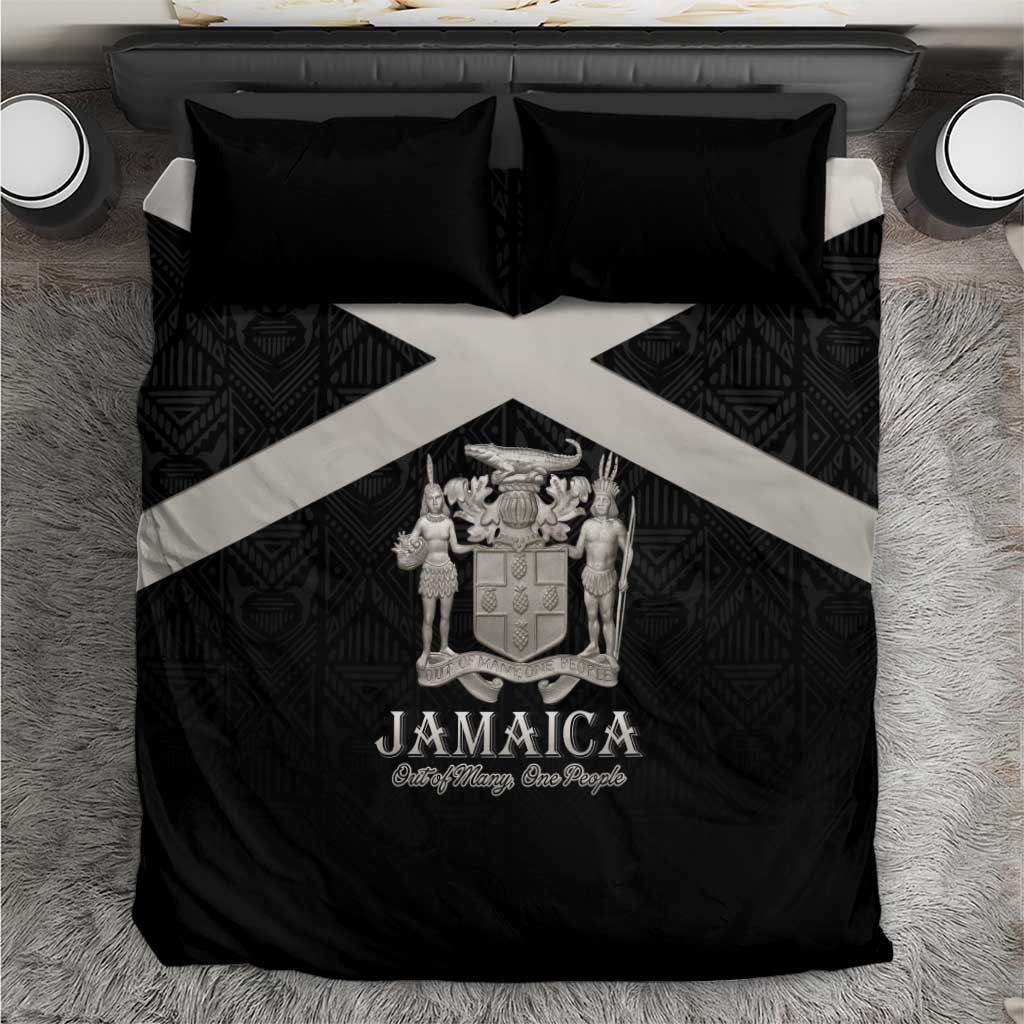 Jamaica Bedding Set Coat Of Arms With Rastafarian Lion Silver Color - Wonder Print Shop