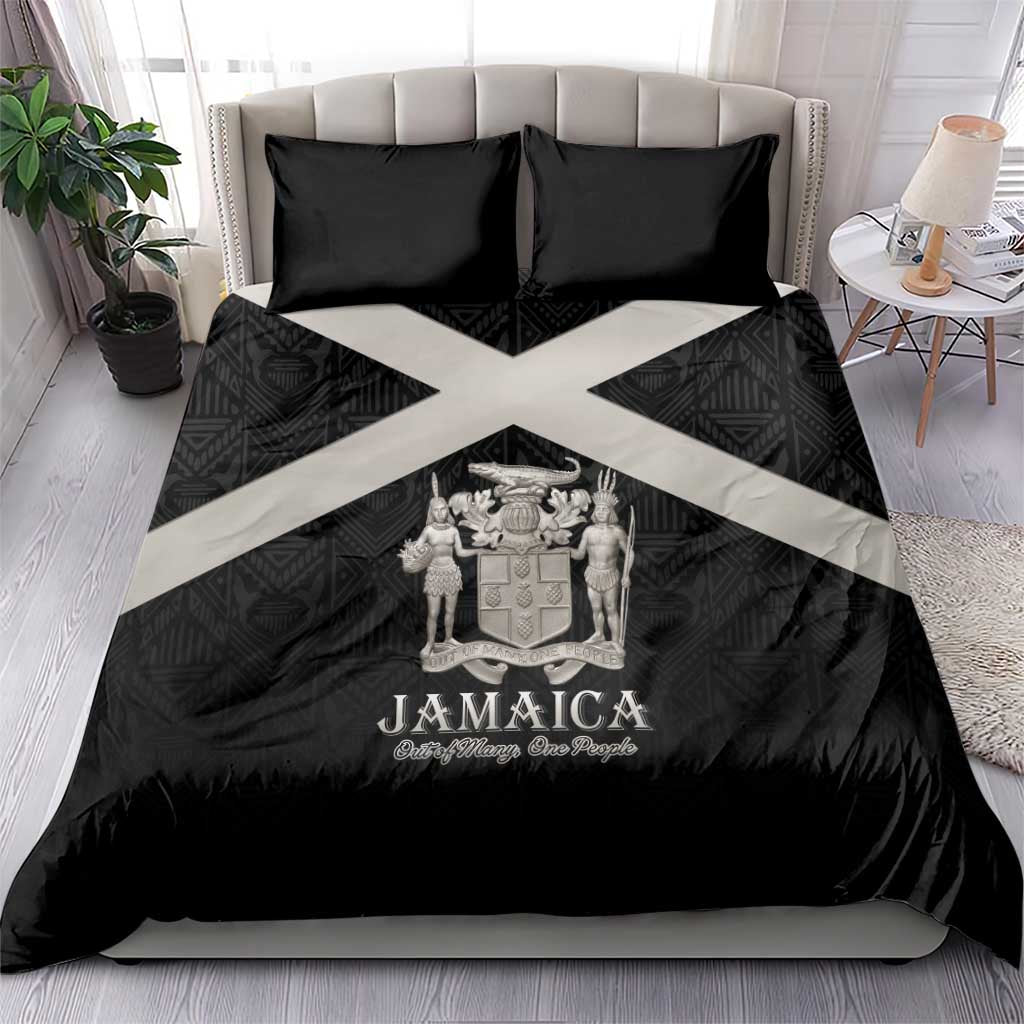 Jamaica Bedding Set Coat Of Arms With Rastafarian Lion Silver Color - Wonder Print Shop