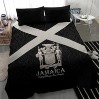 Jamaica Bedding Set Coat Of Arms With Rastafarian Lion Silver Color - Wonder Print Shop