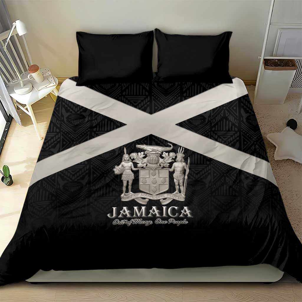 Jamaica Bedding Set Coat Of Arms With Rastafarian Lion Silver Color - Wonder Print Shop