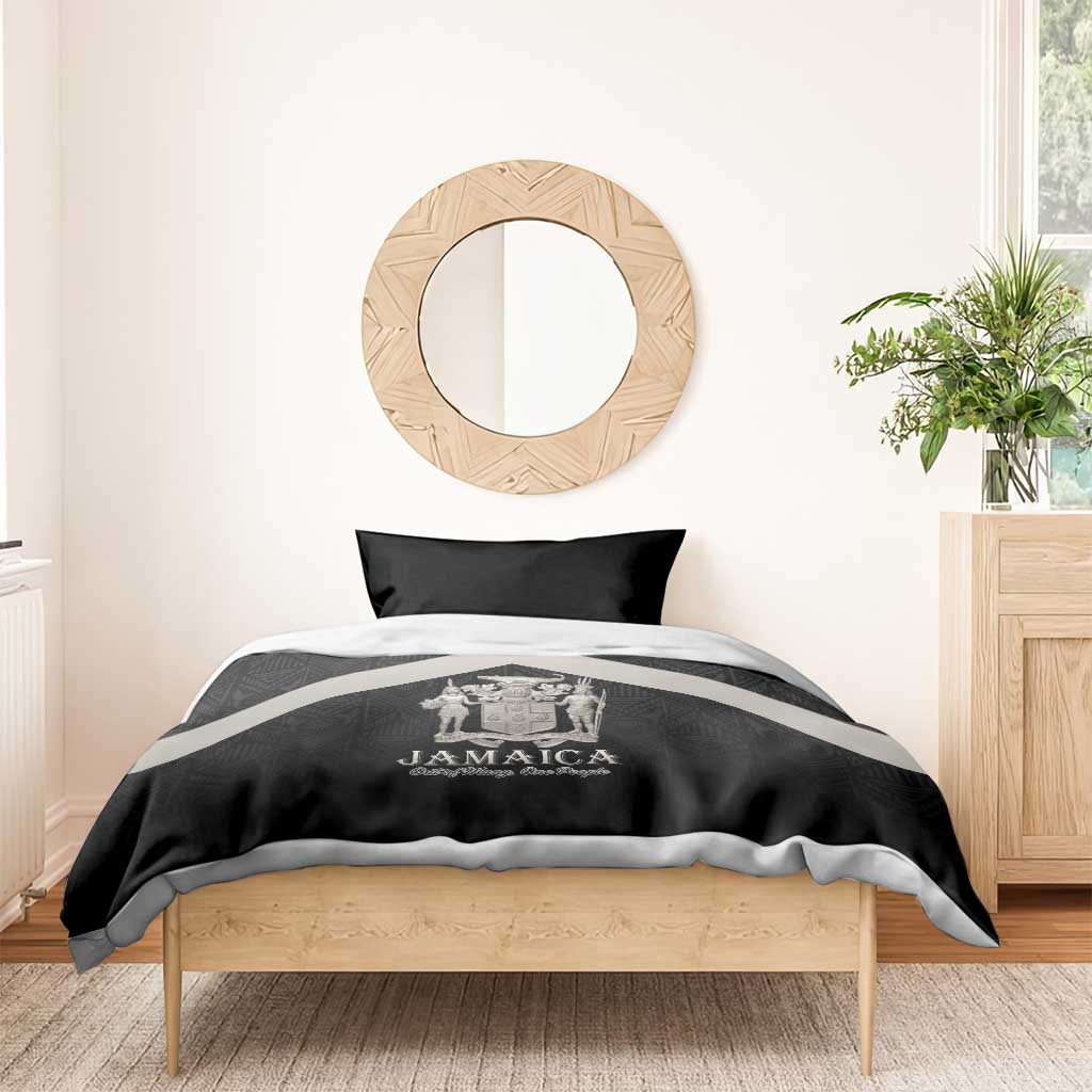 Jamaica Bedding Set Coat Of Arms With Rastafarian Lion Silver Color - Wonder Print Shop