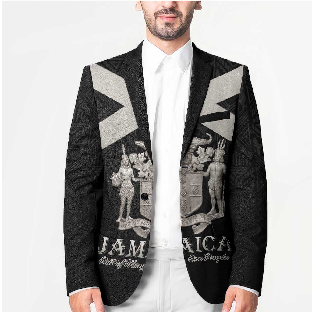Personalized Jamaica Blazer Coat Of Arms With Rastafarian Lion Silver Color - Wonder Print Shop