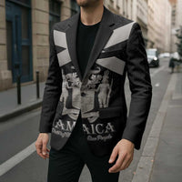 Personalized Jamaica Blazer Coat Of Arms With Rastafarian Lion Silver Color - Wonder Print Shop