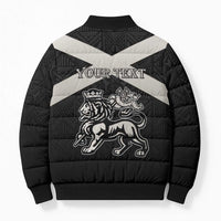 Personalized Jamaica Bomber Puffer Jacket Coat Of Arms With Rastafarian Lion Silver Color - Wonder Print Shop