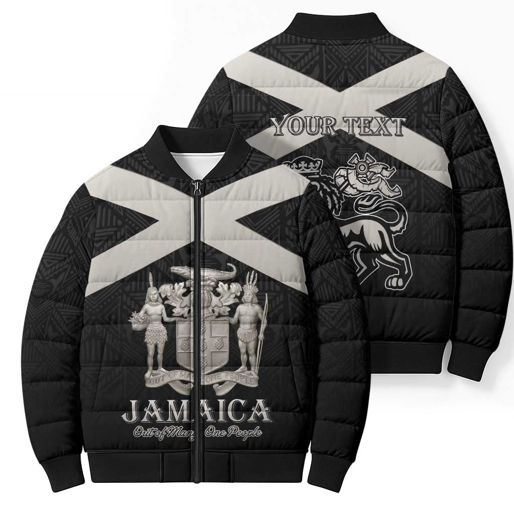 Personalized Jamaica Bomber Puffer Jacket Coat Of Arms With Rastafarian Lion Silver Color - Wonder Print Shop