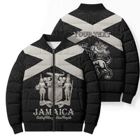 Personalized Jamaica Bomber Puffer Jacket Coat Of Arms With Rastafarian Lion Silver Color - Wonder Print Shop