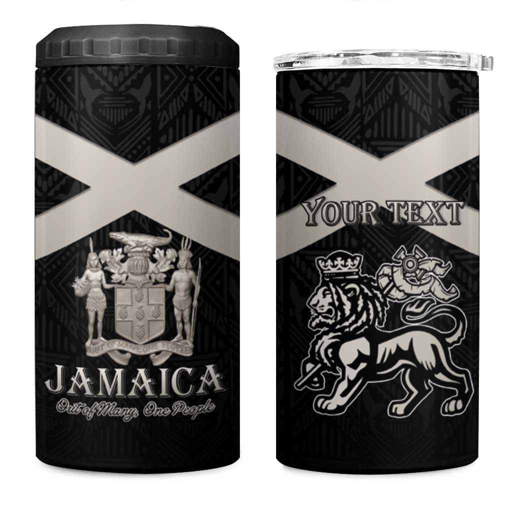 Personalized Jamaica 4 in 1 Can Cooler Tumbler Coat Of Arms With Rastafarian Lion Silver Color - Wonder Print Shop