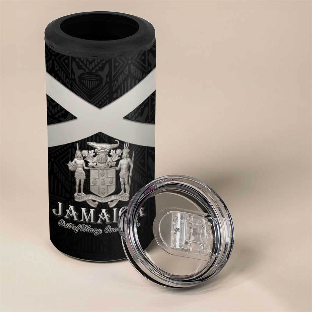 Personalized Jamaica 4 in 1 Can Cooler Tumbler Coat Of Arms With Rastafarian Lion Silver Color - Wonder Print Shop