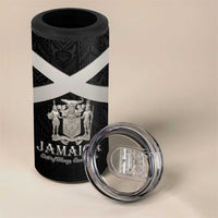 Personalized Jamaica 4 in 1 Can Cooler Tumbler Coat Of Arms With Rastafarian Lion Silver Color - Wonder Print Shop