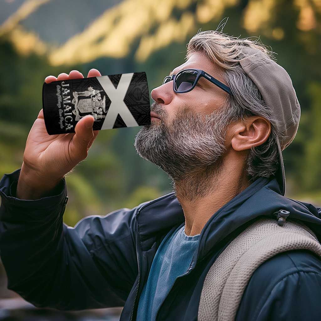 Personalized Jamaica 4 in 1 Can Cooler Tumbler Coat Of Arms With Rastafarian Lion Silver Color - Wonder Print Shop