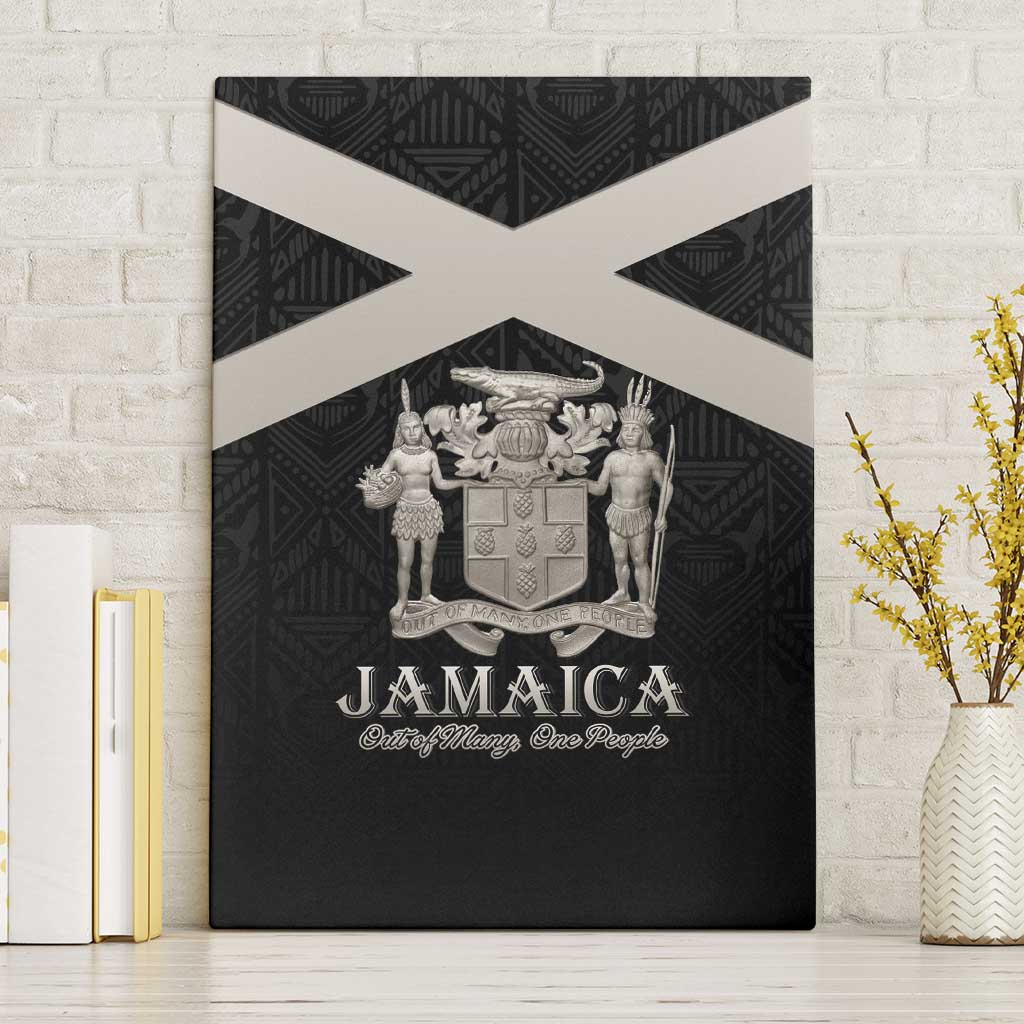 Jamaica Canvas Wall Art Coat Of Arms With Rastafarian Lion Silver Color - Wonder Print Shop