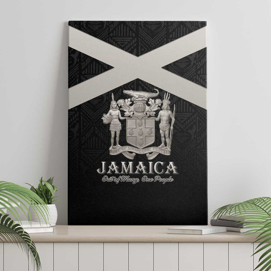 Jamaica Canvas Wall Art Coat Of Arms With Rastafarian Lion Silver Color - Wonder Print Shop