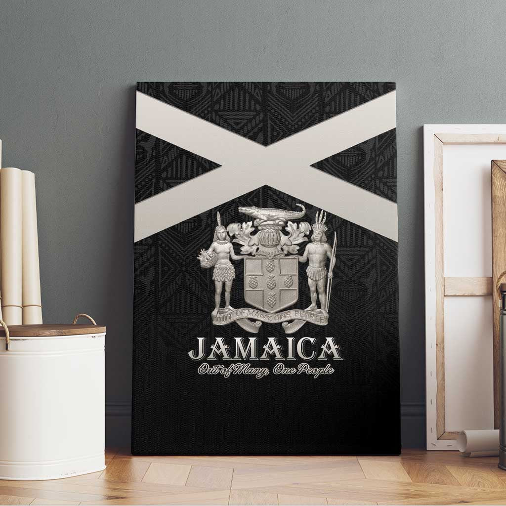Jamaica Canvas Wall Art Coat Of Arms With Rastafarian Lion Silver Color - Wonder Print Shop