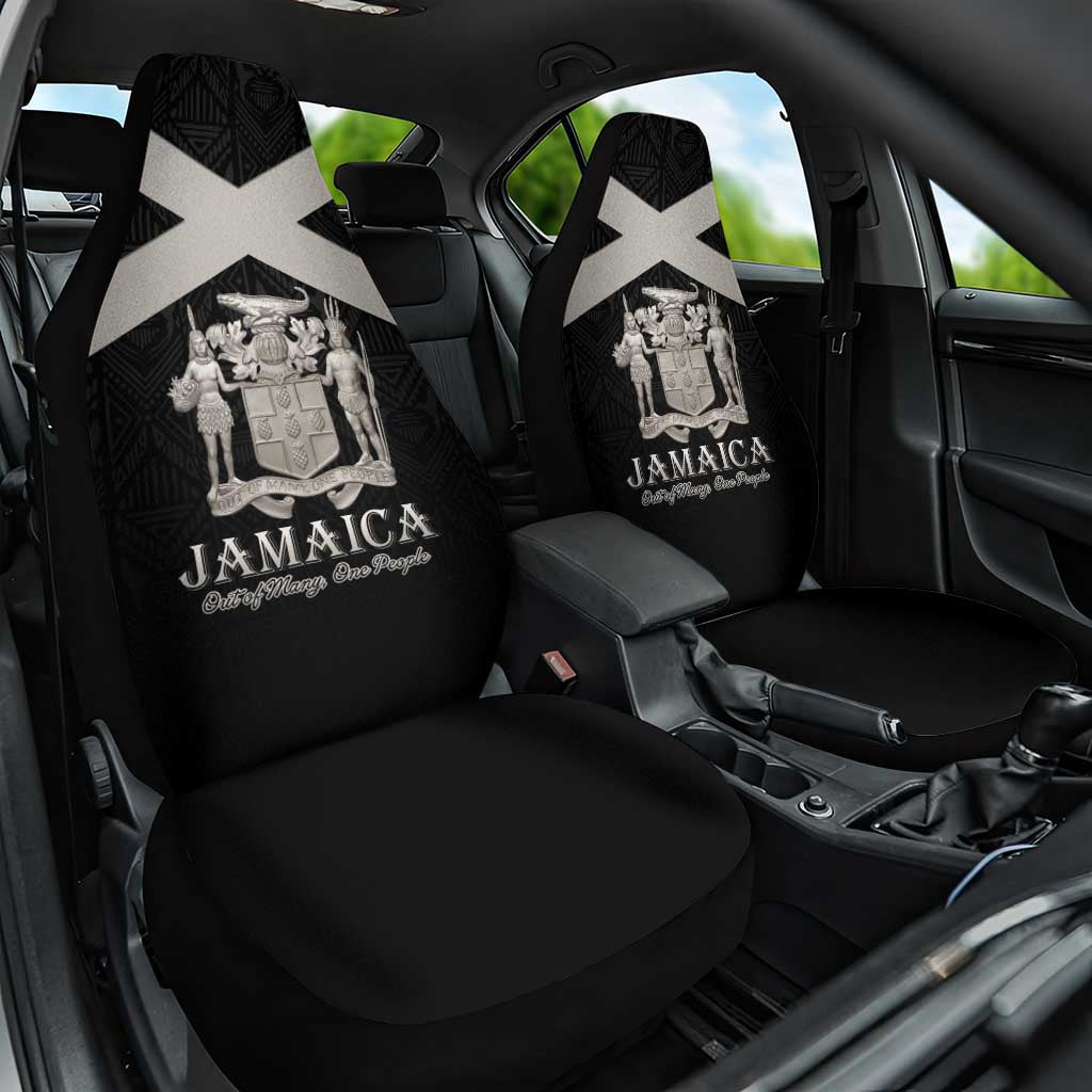 Jamaica Car Seat Cover Coat Of Arms With Rastafarian Lion Silver Color - Wonder Print Shop